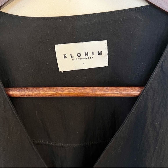 Elohim by Sabrina Goh Nayeli Black Midi A-line Dress Size Small Cotton Pockets - Picture 5 of 10